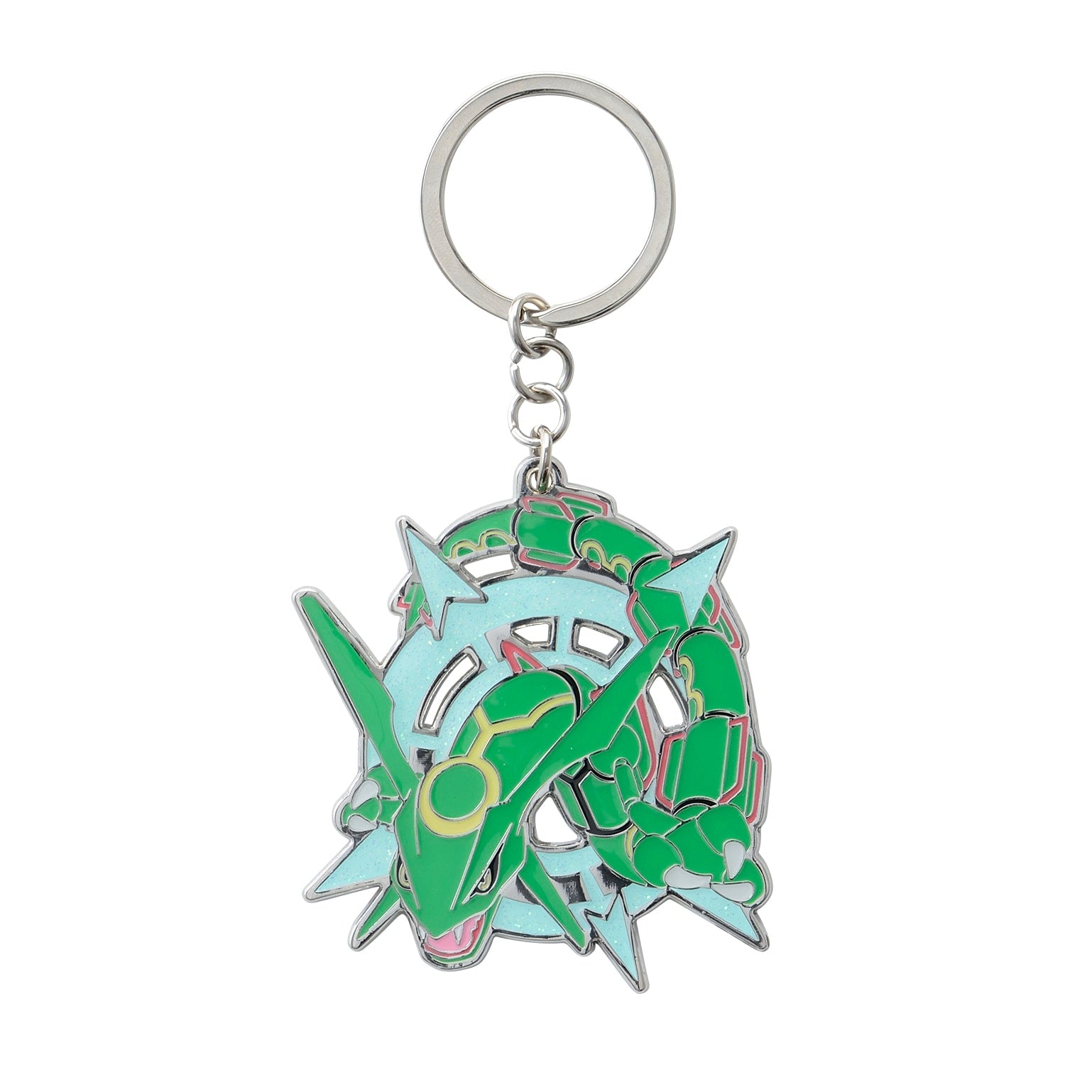 Rayquaza metal keychain from Japan, featuring a detailed Dragon/Flying-type Pokemon design