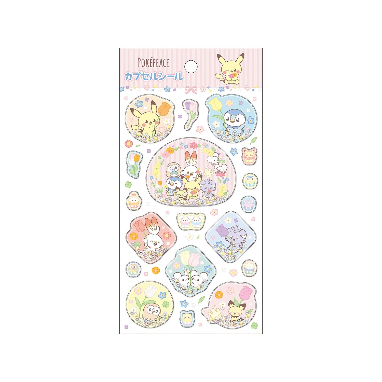 Capsule Seal Pokepiece Flower Series from Japan, featuring colorful Pokemon characters