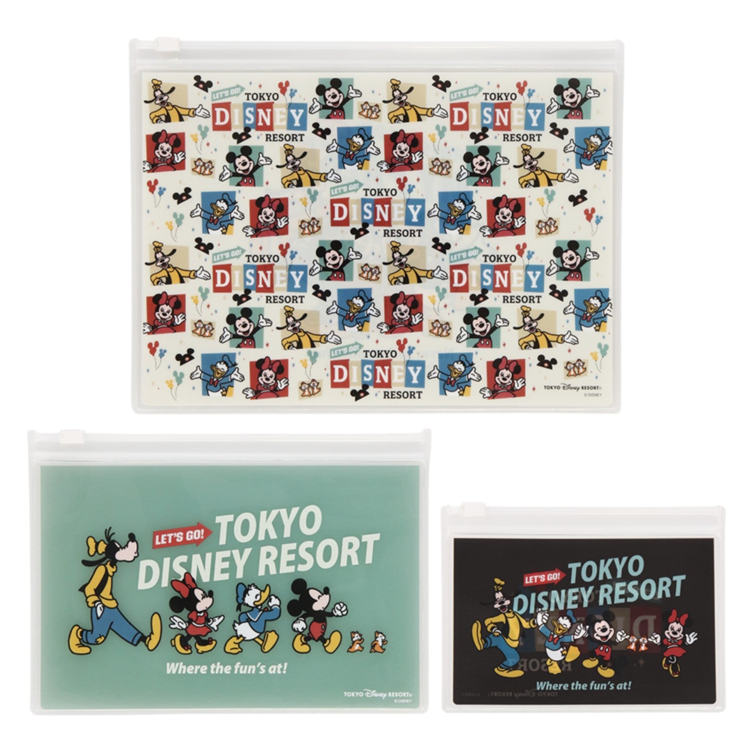 3 slide zip cases Mickey Mouse and friends