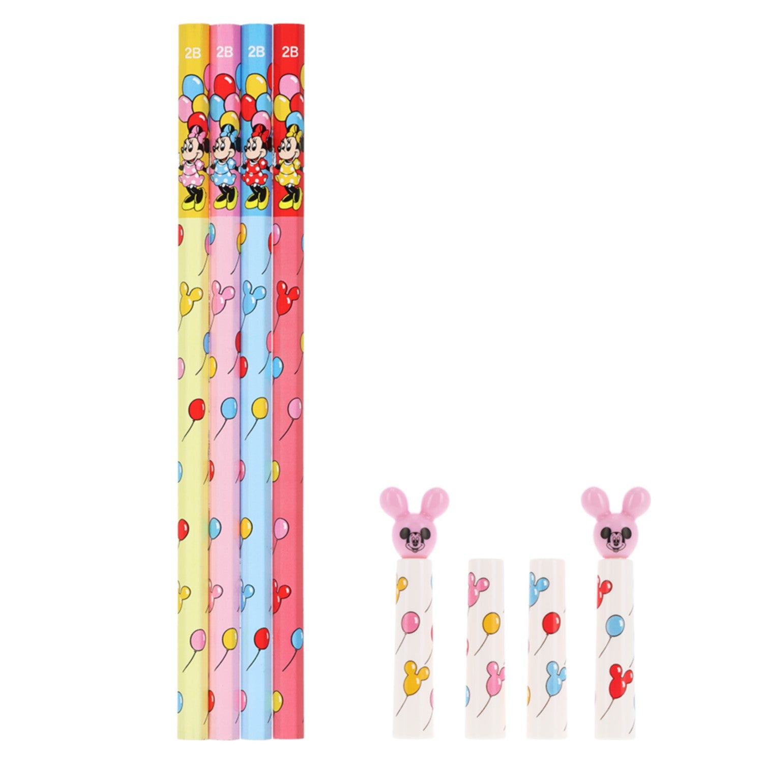 Pencil 2B 4 pieces with cap Mickey Minnie