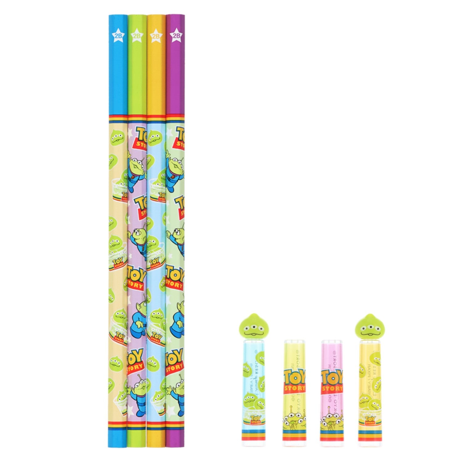 4 pencils 2B with cap Little Green Men