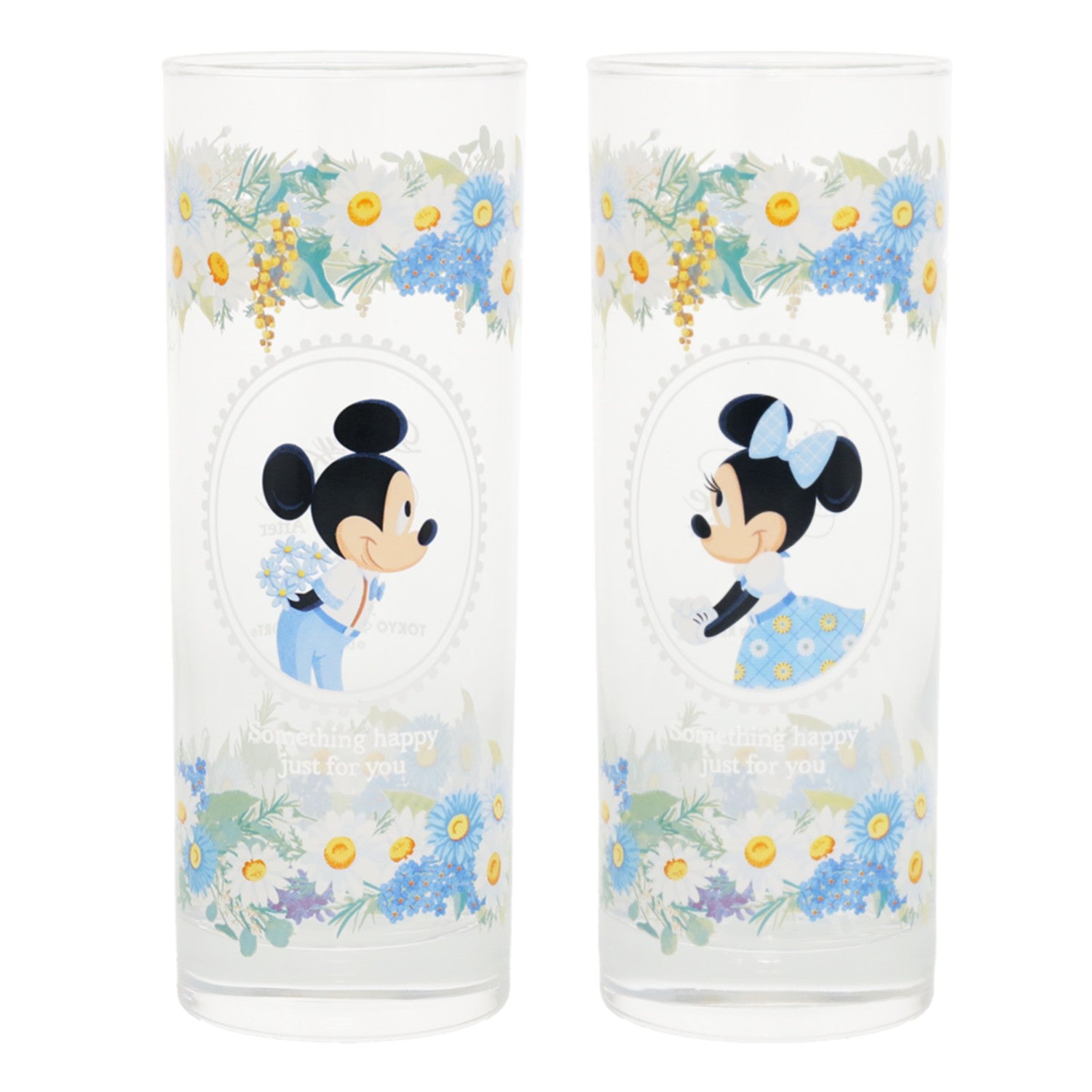 2 Glasses Mickey Minnie Disney Blue Ever After