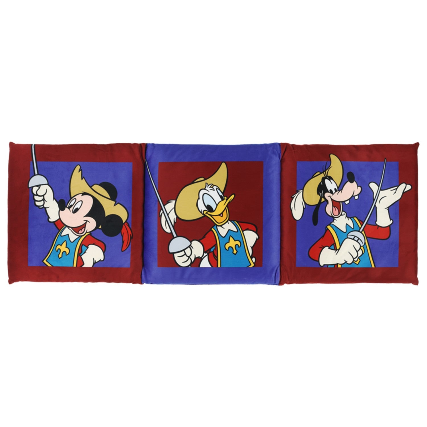 Mickey Donald Goofy seat cushion from Japan, colorful characters on a blue background