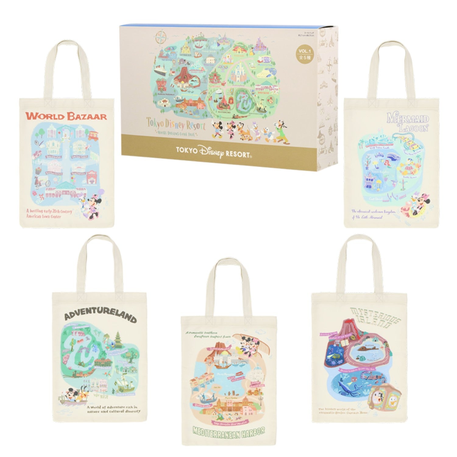 5 tote bags Tokyo Disney Resort