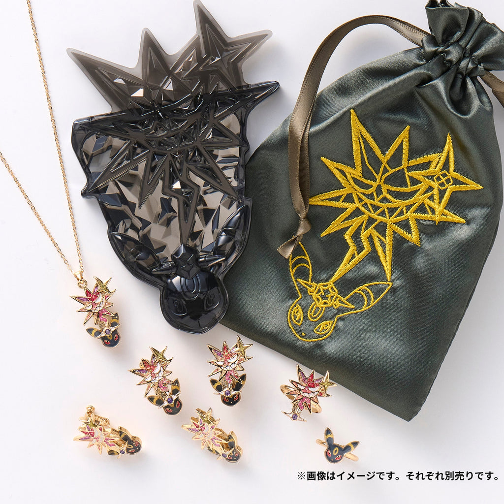 Pokémon Aku Terrace Star Blackie earrings on display, rare collectible from Japan