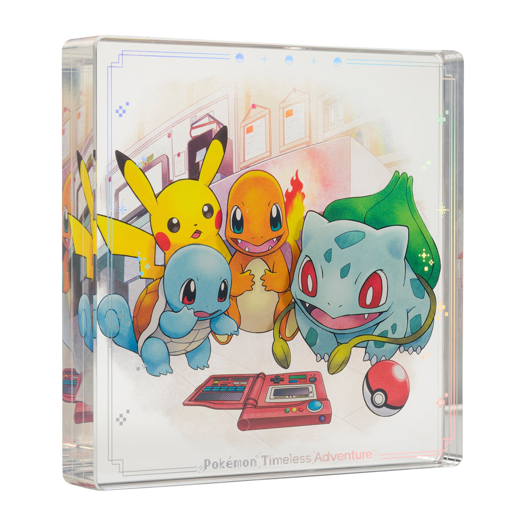 Close-up of Pokémon Timeless Adventure Kanto Acrylic Block, showcasing intricate details from Japan