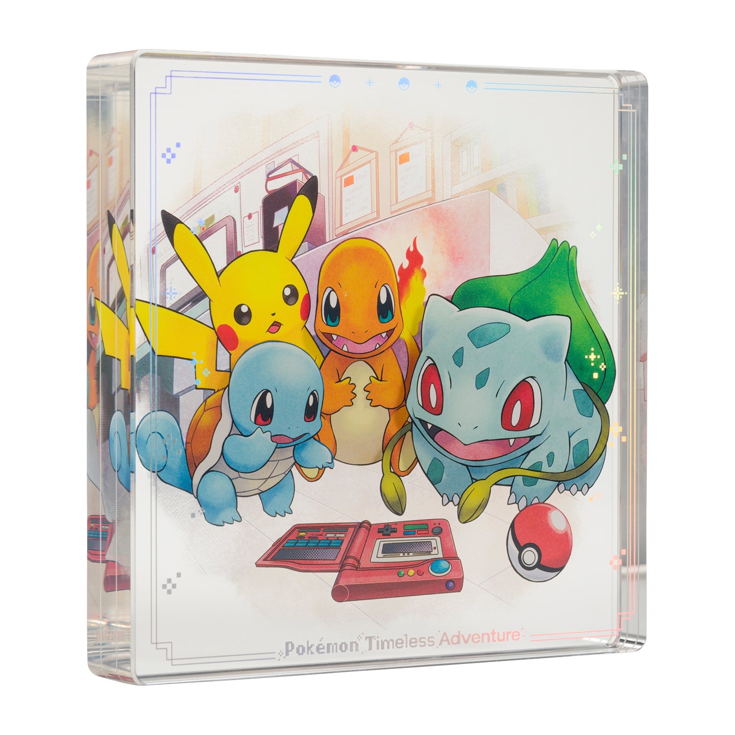 Close-up of Pokémon Timeless Adventure Kanto Acrylic Block, showcasing intricate details from Japan