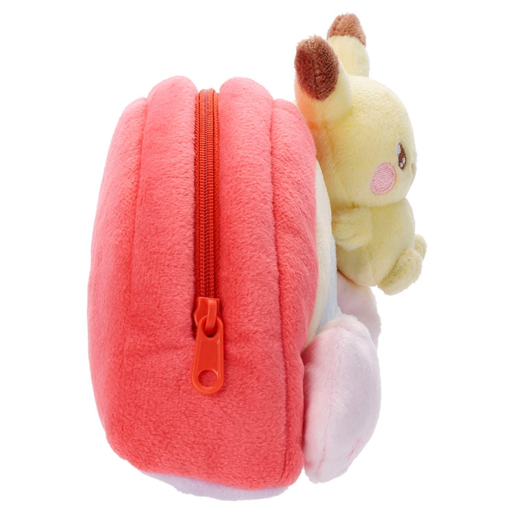 Back view of Pokepiece Stuffed Toy Pouch with Japanese packaging details