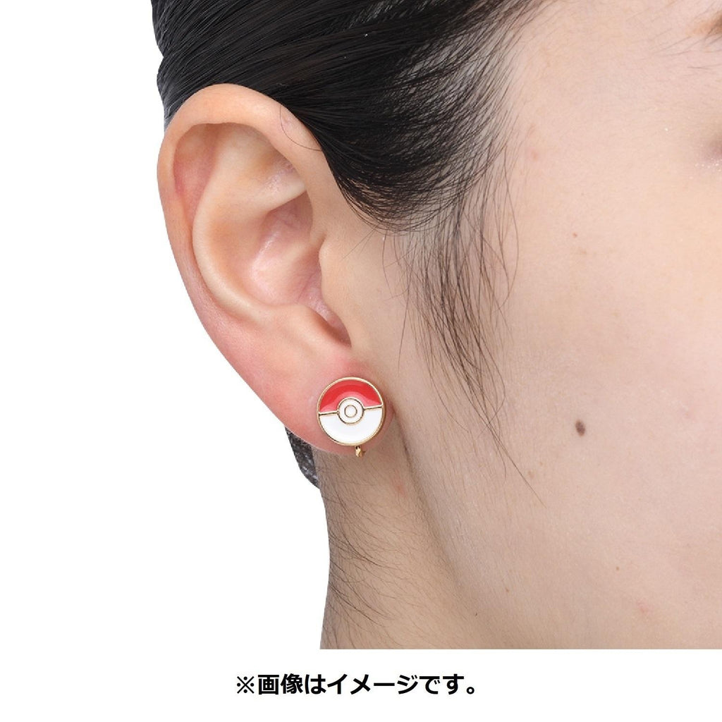 Close-up of Pokémon Monster Ball earrings with intricate details, shipped from Japan