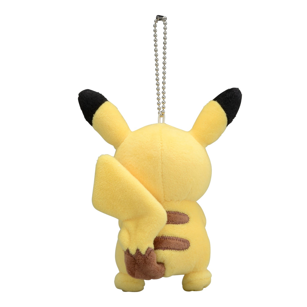 Mascot Pikachu plushie sitting pose with detailed stitching from Japan