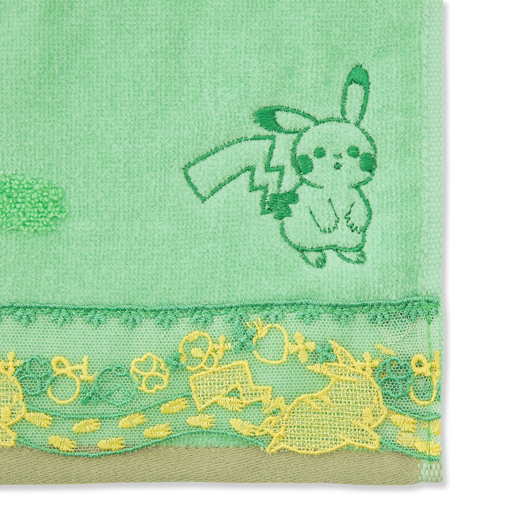 Close-up of Pokemon Face Towel with forest pattern, made in Japan