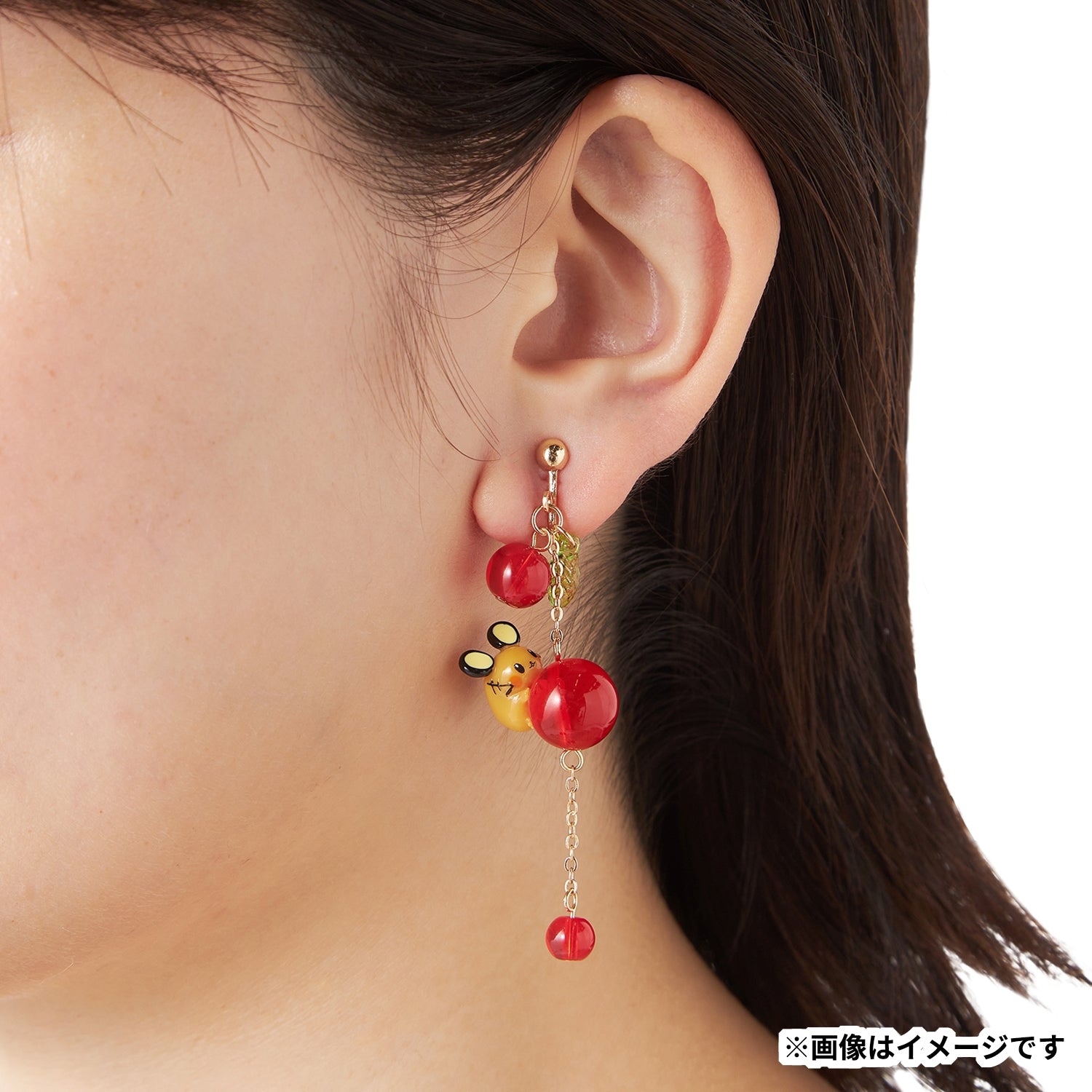 Rear view of Dedenne earrings, highlighting authentic Pokémon Center Online product from Japan
