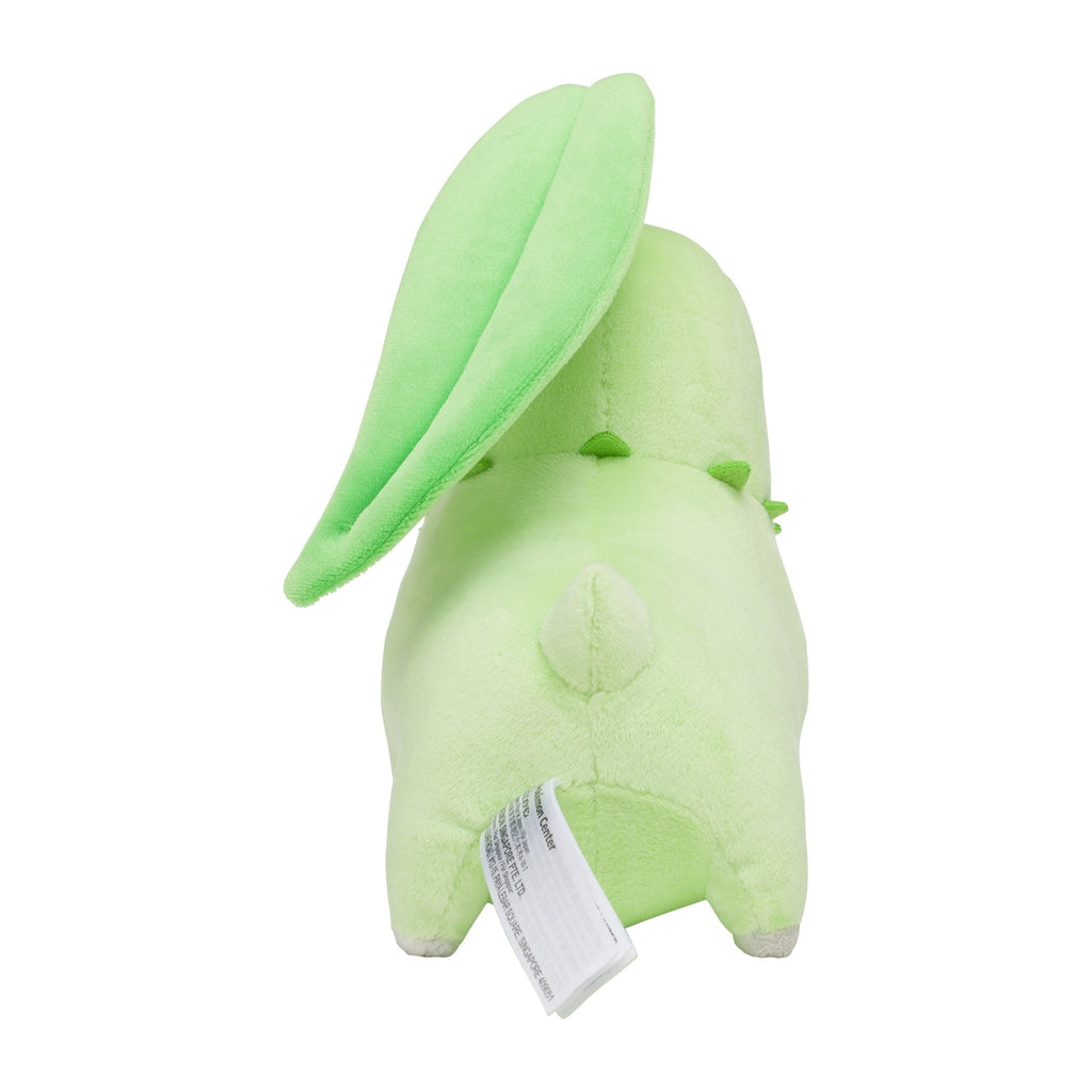 Chikorita plush toy, back view with Pokemon Center Online tag from Japan