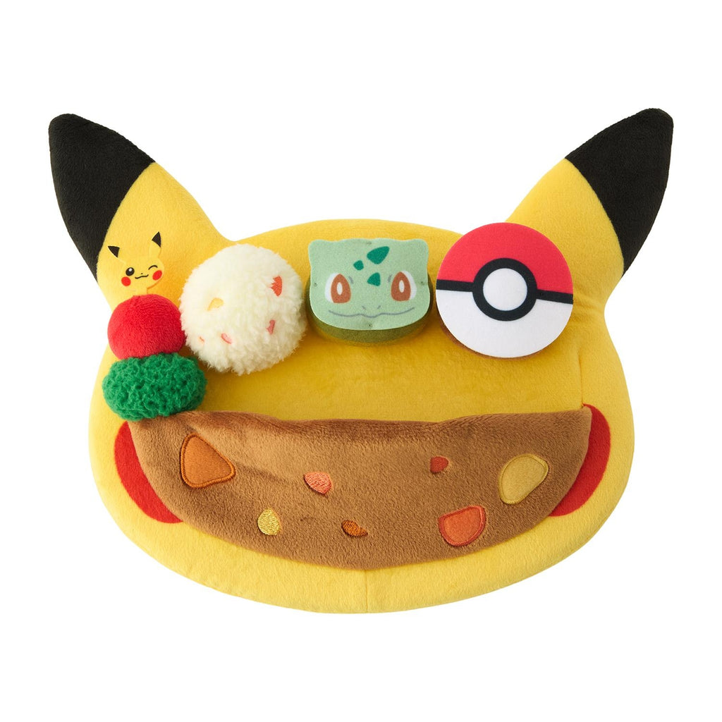 Cute Pikachu plush toy with cafe plate from Japan, must-have for Pokemon fans