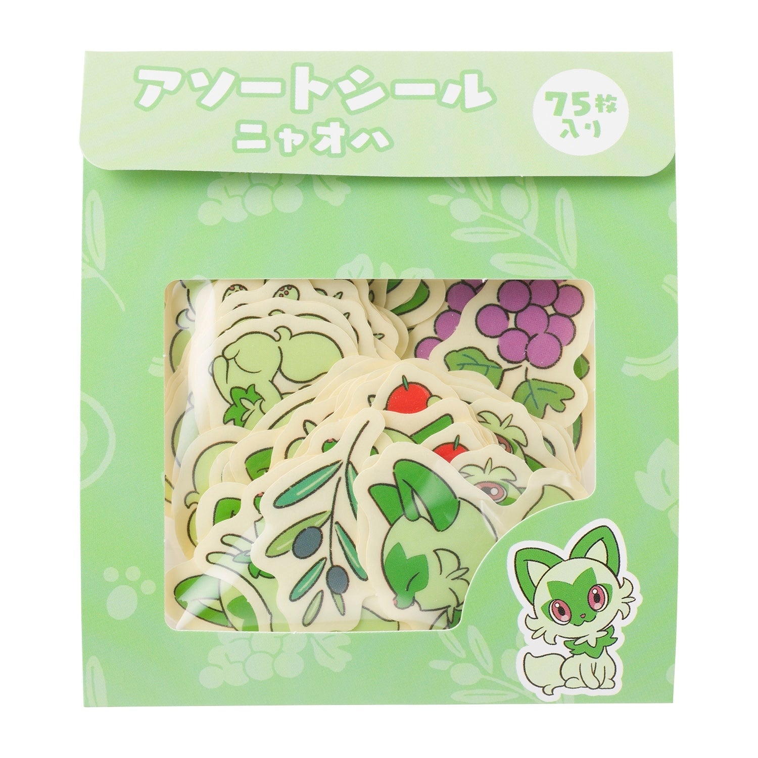 Assorted Pokemon stickers featuring Sprigatito, a grass-type cat from Japan