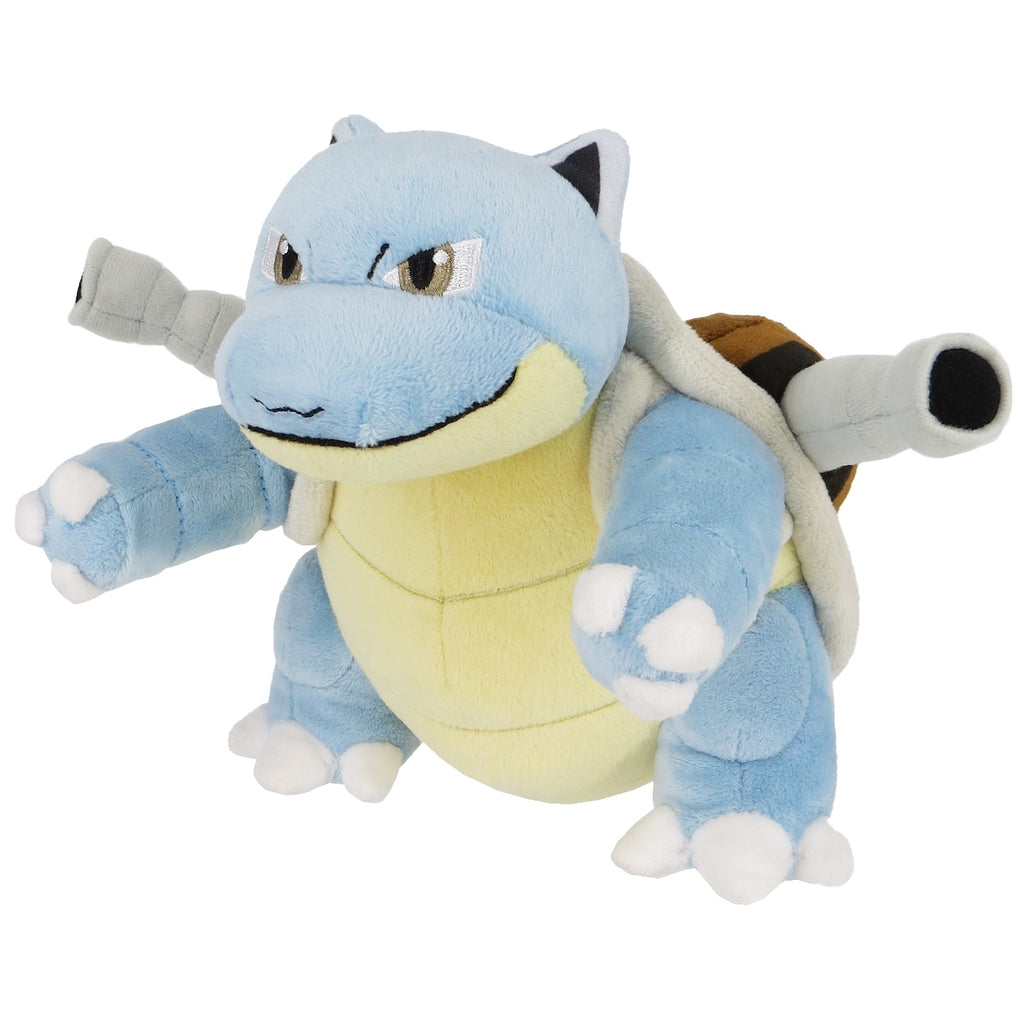 Close-up of Blastoise plush toy from Japan, textured skin and eyes