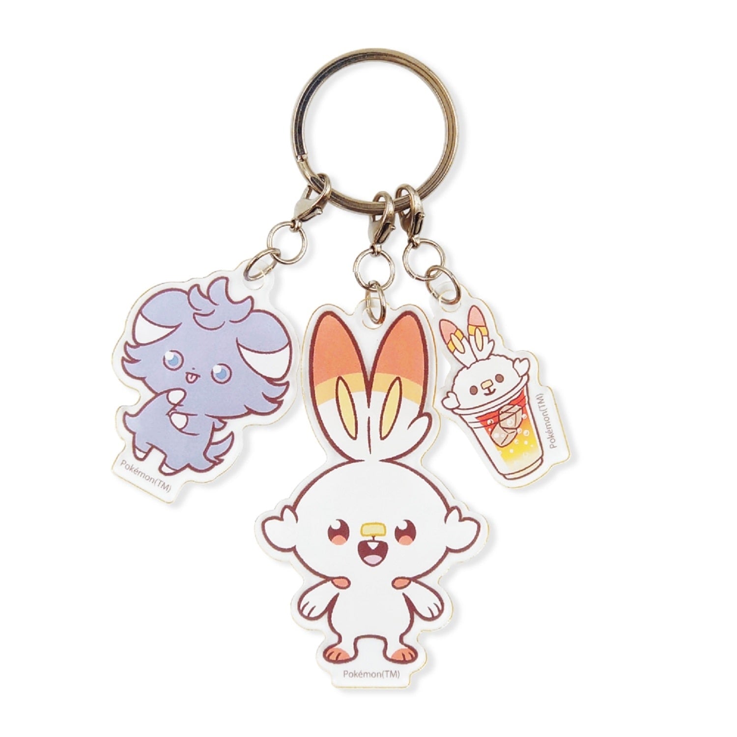 Hibani & Nyasper Pokepiece keychain figure from Japan, featuring Scorbunny, a Fire-type Rabbit Pokemon