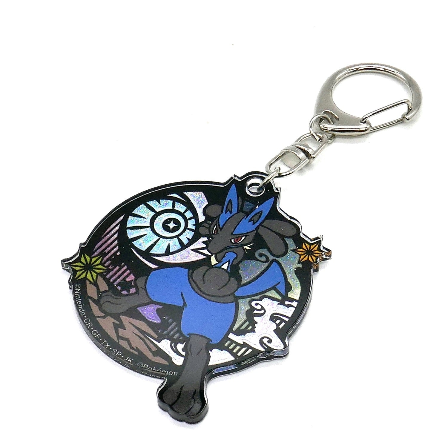 Close-up of Lucario's face on the keychain from Japan
