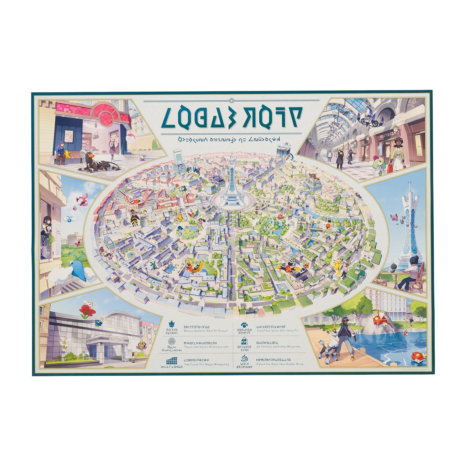 Set of 6 A2 posters and postcards Pokémon LEGENDS Z-A Miare City map