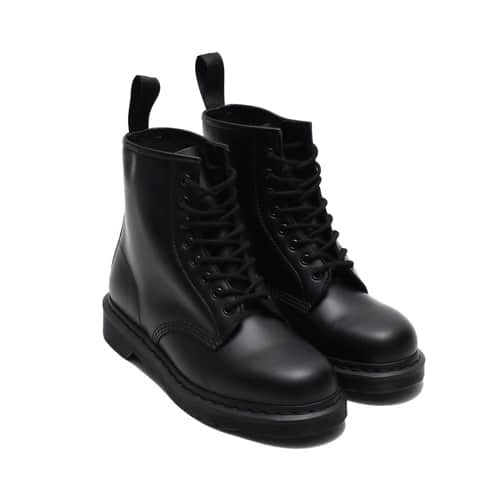 Dr.Martens 1460 MONO 8EYEBOOT BLACK from Japan, black leather boots with silver buckles