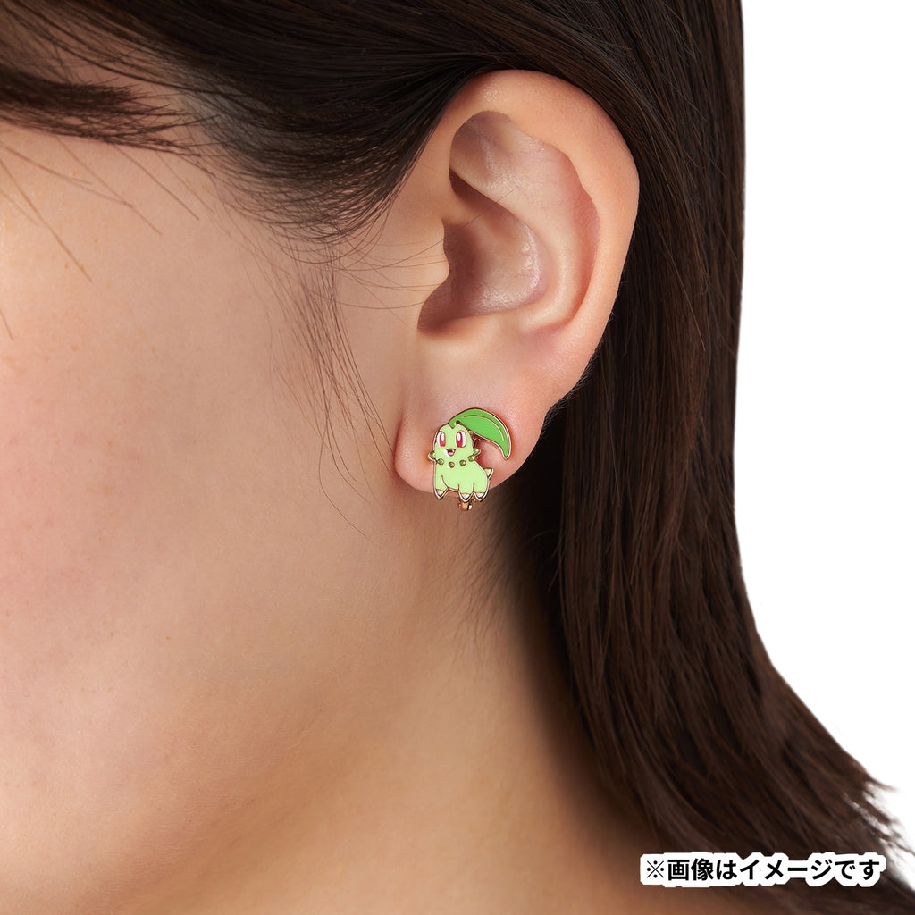 Authentic Pokémon Chikorita earrings with official logo, shipped from Japan