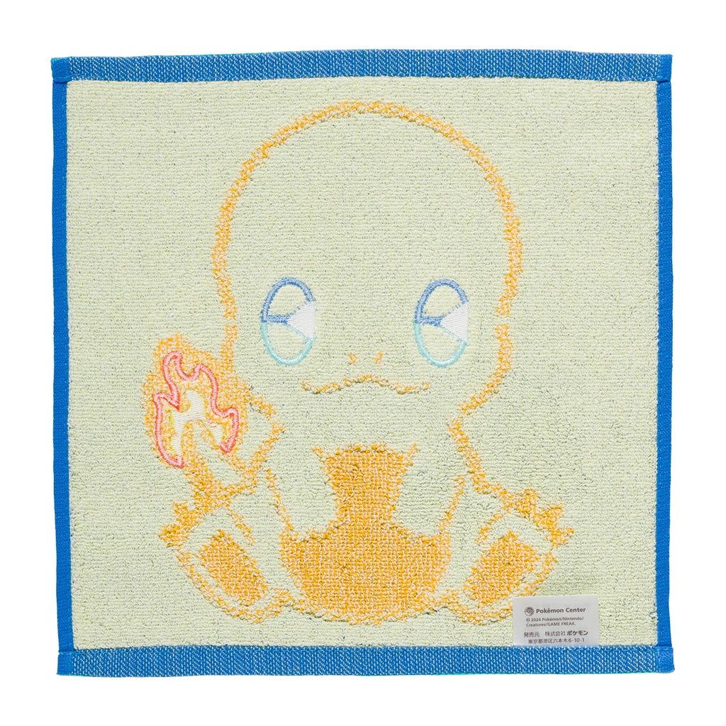 Close-up of Charmander hand towel with vibrant colors, made in Japan