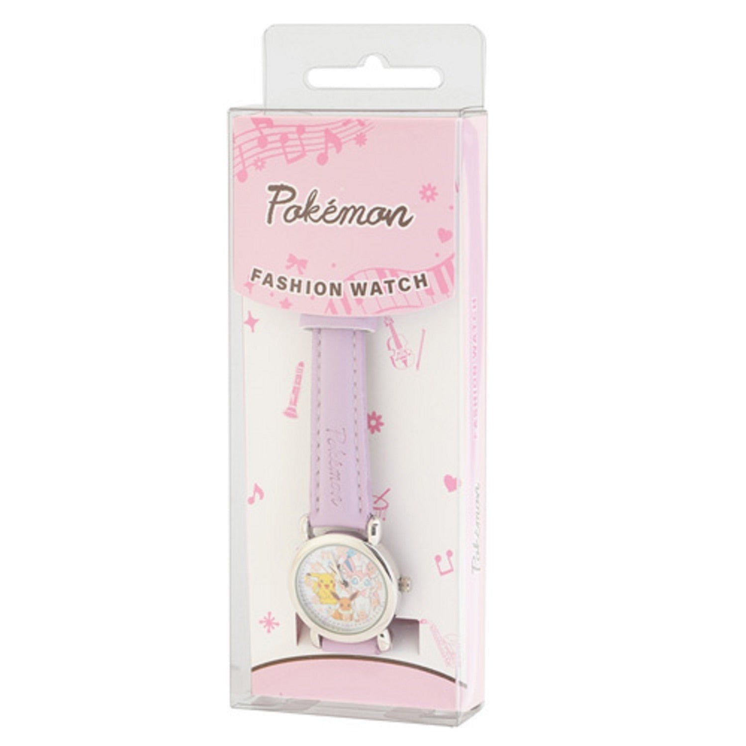 Close-up of junior watch pink, showcasing 20×3×1cm size and 21.6g weight, from official Pokemon Center Japan release