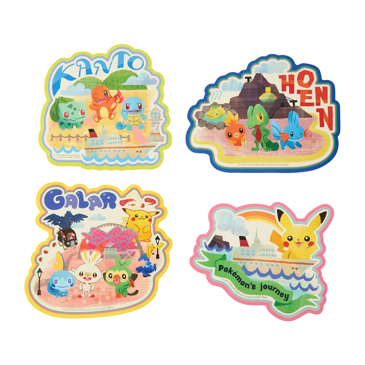 Pikachu stickers from Japan, featuring 4 collectible Electric-type Pokemon designs