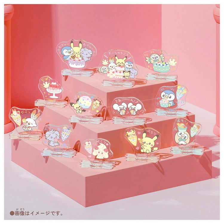 Pokemon Chokonto Mini Acrylic Stand on a table, showcasing its 8.5x7.5x0.5cm size from Japan