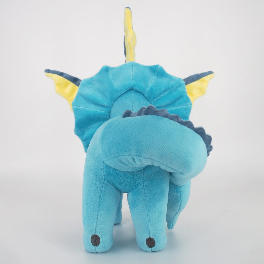 Japanese Vaporeon plush, sitting pose with vibrant blue and white colors