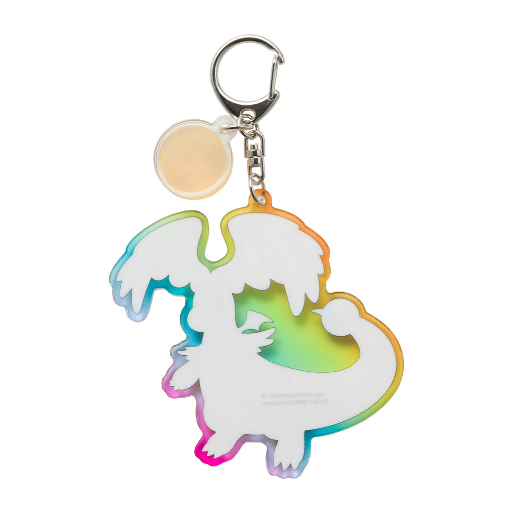Close-up of Mega Evolution Pokemon keychain from Japan, showcasing authentic details