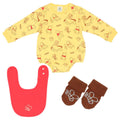 [Baby Doll] Pooh 3-piece gift set with gift box 8525B [DY] / 70-80cm Baby size baby baby gift gift present baby clothes long sleeve bodysuit socks (non-slip) bib (2 levels adjustable/reversible)