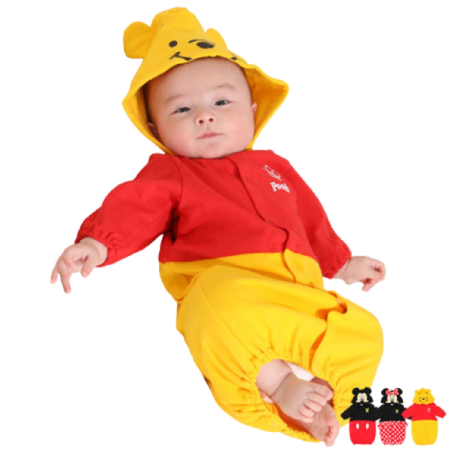 [Baby Doll] Pooh Character 2WAY All 8546B / Baby Size, Baby Clothes, Coveralls, Long Sleeves, Coveralls, Dressalls, Open Front, Hood with Ears, 3D Motif, 100% Cotton