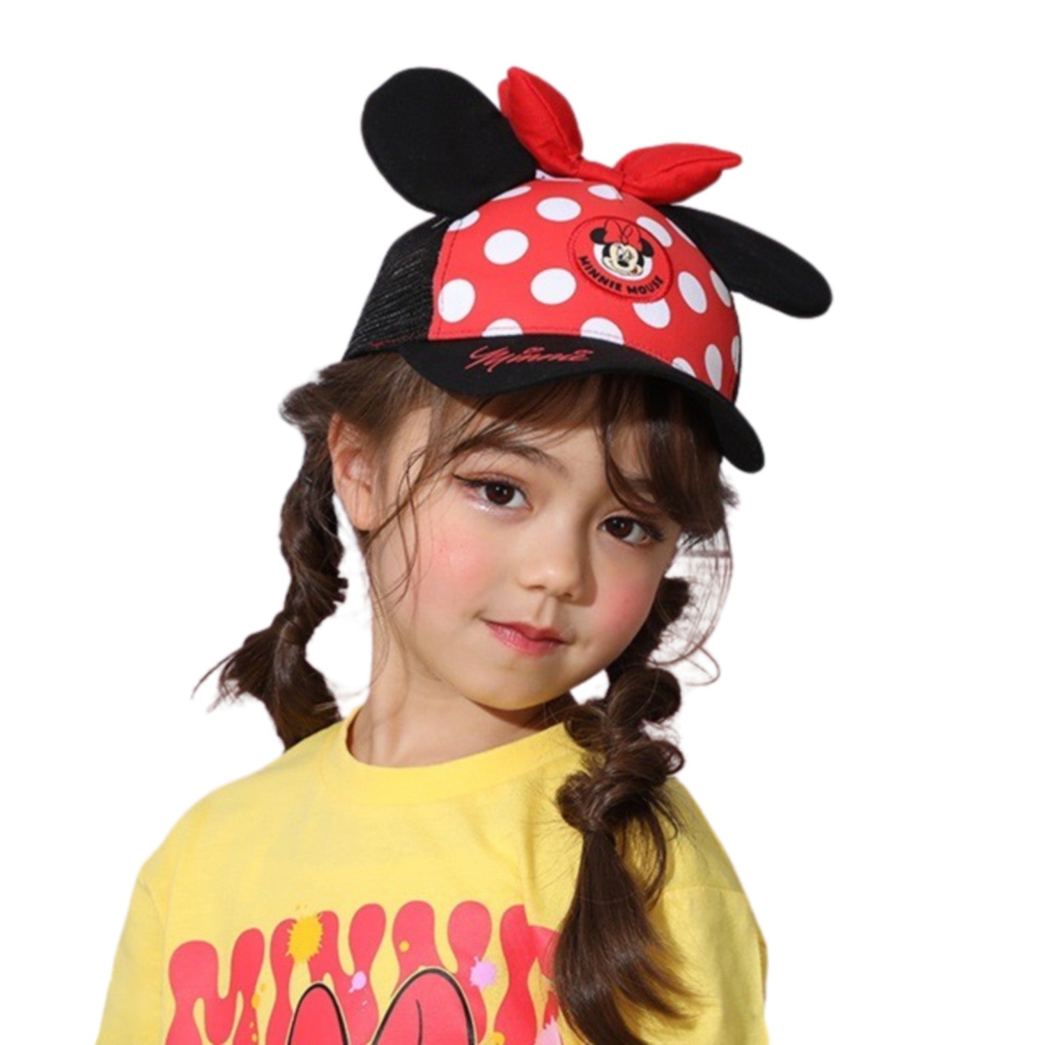 [Baby Doll] Minnie Mesh Cap with Ears 9236 / Head Circumference: 50-54cm Kids Cap Hat Baseball Cap 3D Motif Adjustable Size with Velcro Includes Reflector Sun Shade UV Protection