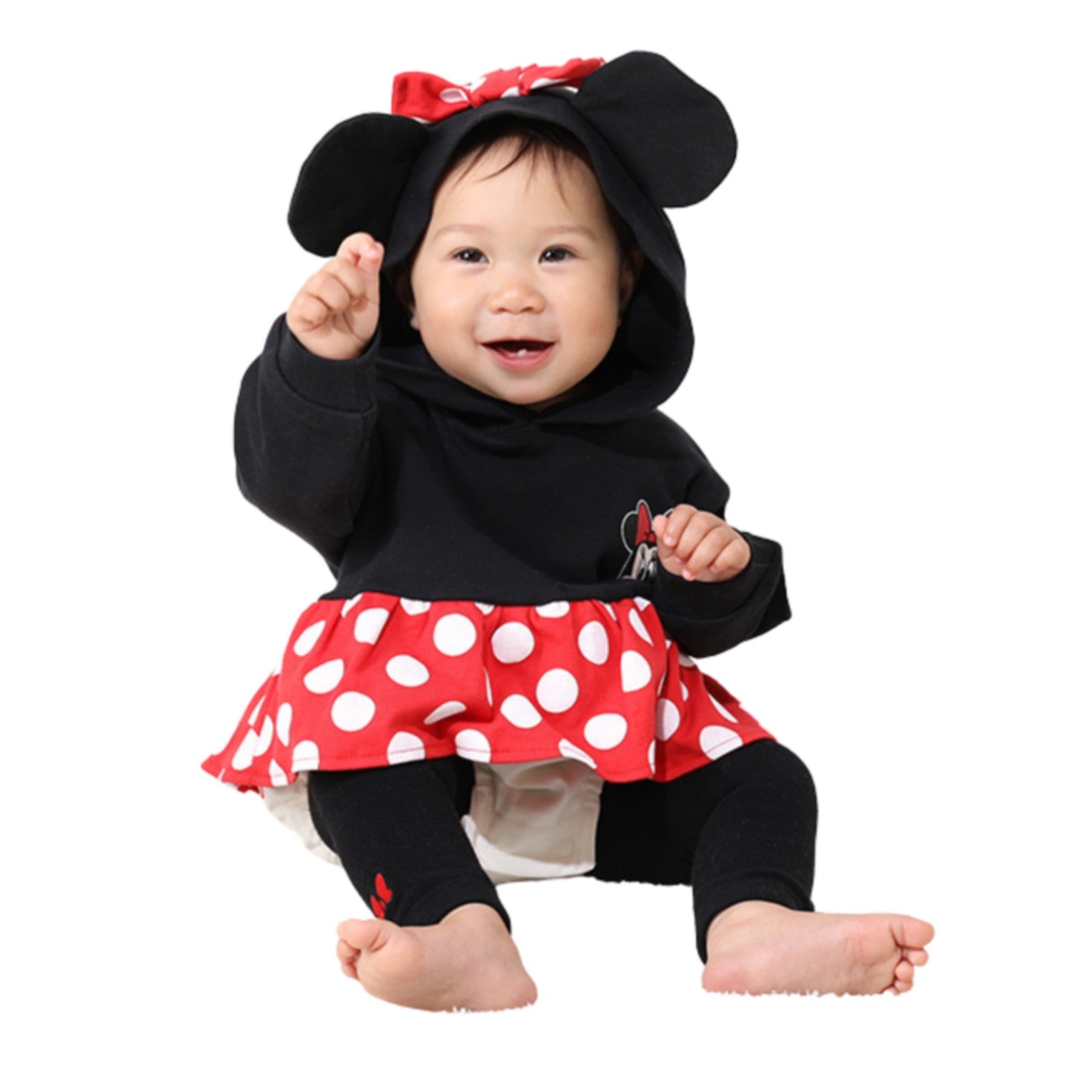 [Baby Doll] 2-piece gift set with Minnie gift box 9802B [DY] / 70-80cm Baby size Baby Baby gift Present Baby clothes Long sleeves Hooded Romper Bottoms Skirt Tights Coordination set Fancy dress Costume Cosplay