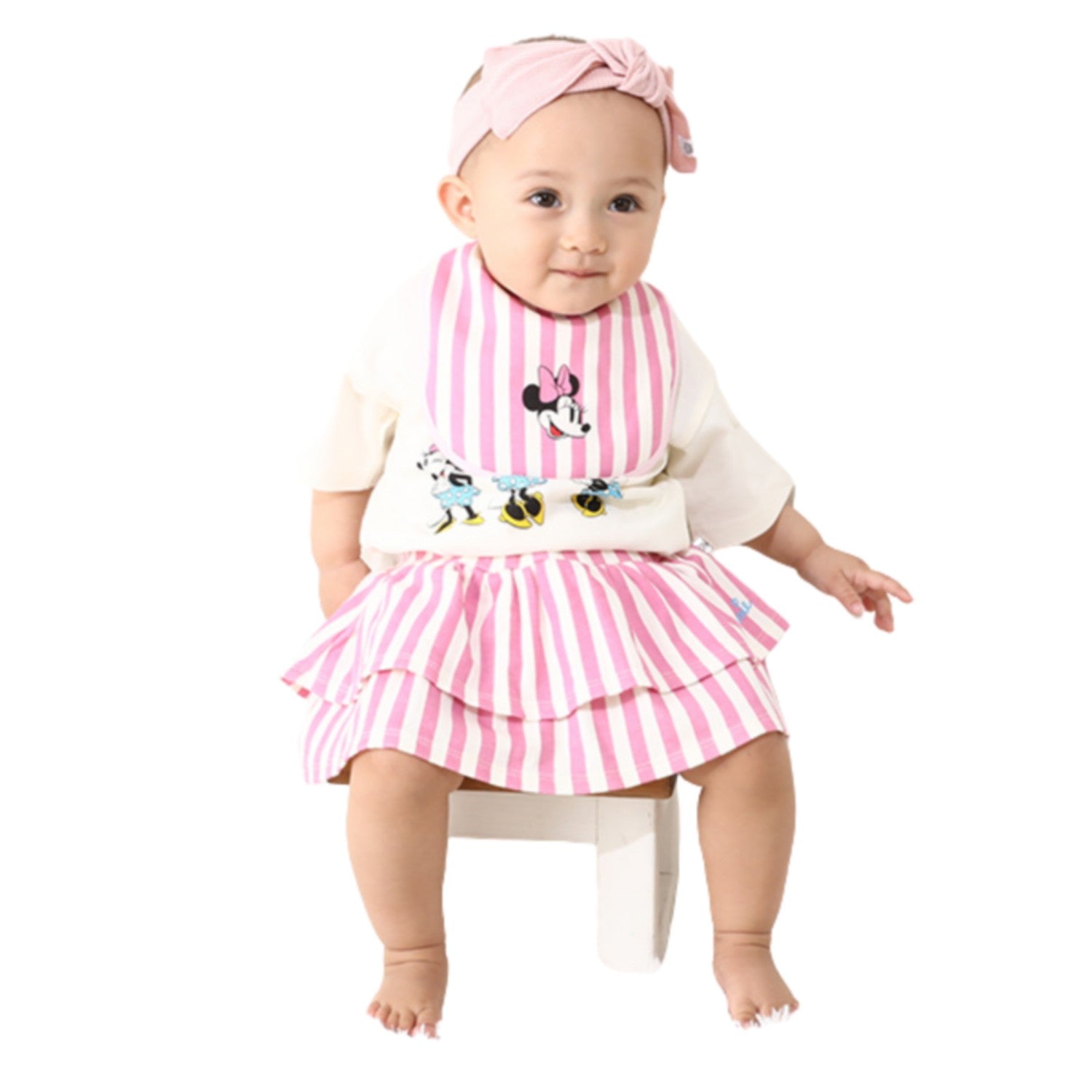 [Baby Doll] Minnie Gift Box Included Short Sleeve 3 Piece Gift Set 0141B [DY] / 70-80cm Baby Size Baby Baby Gift Present Coordination Set 100% Cotton Coverall T-shirt Volume Skirt Bib