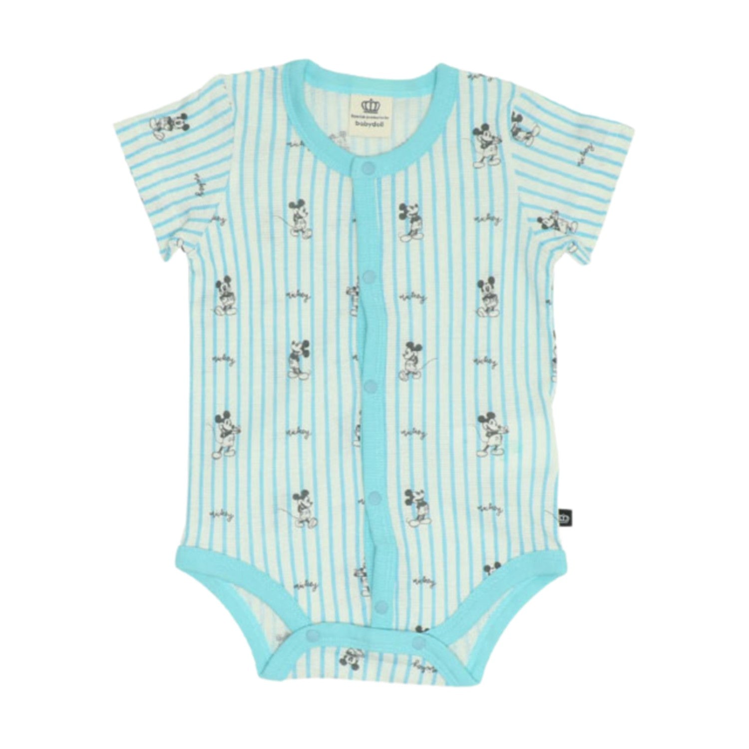 [Baby Doll] Mickey All-over Pattern Mesh Bodysuit 0483B / Baby Size, Baby, Baby Shower, Gift, Present, Baby Clothes, One-All Coverall, Short Sleeve, Jersey Material