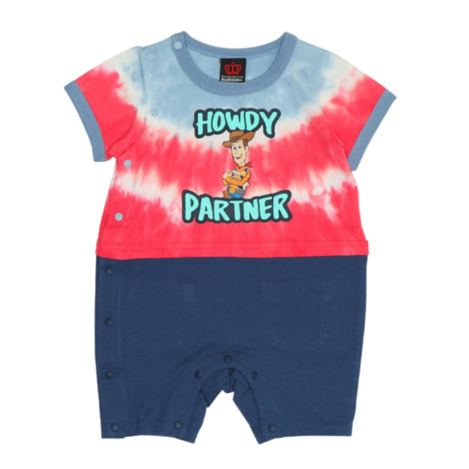 [Baby Doll] Woody Tie Dye Character Romper 0516B / Toy Story Baby Size Baby Baby Shower Gift Present Baby Clothes Coverall Link Coordination Matching Look Parent and Child Coordination Matching Tenjiku Material