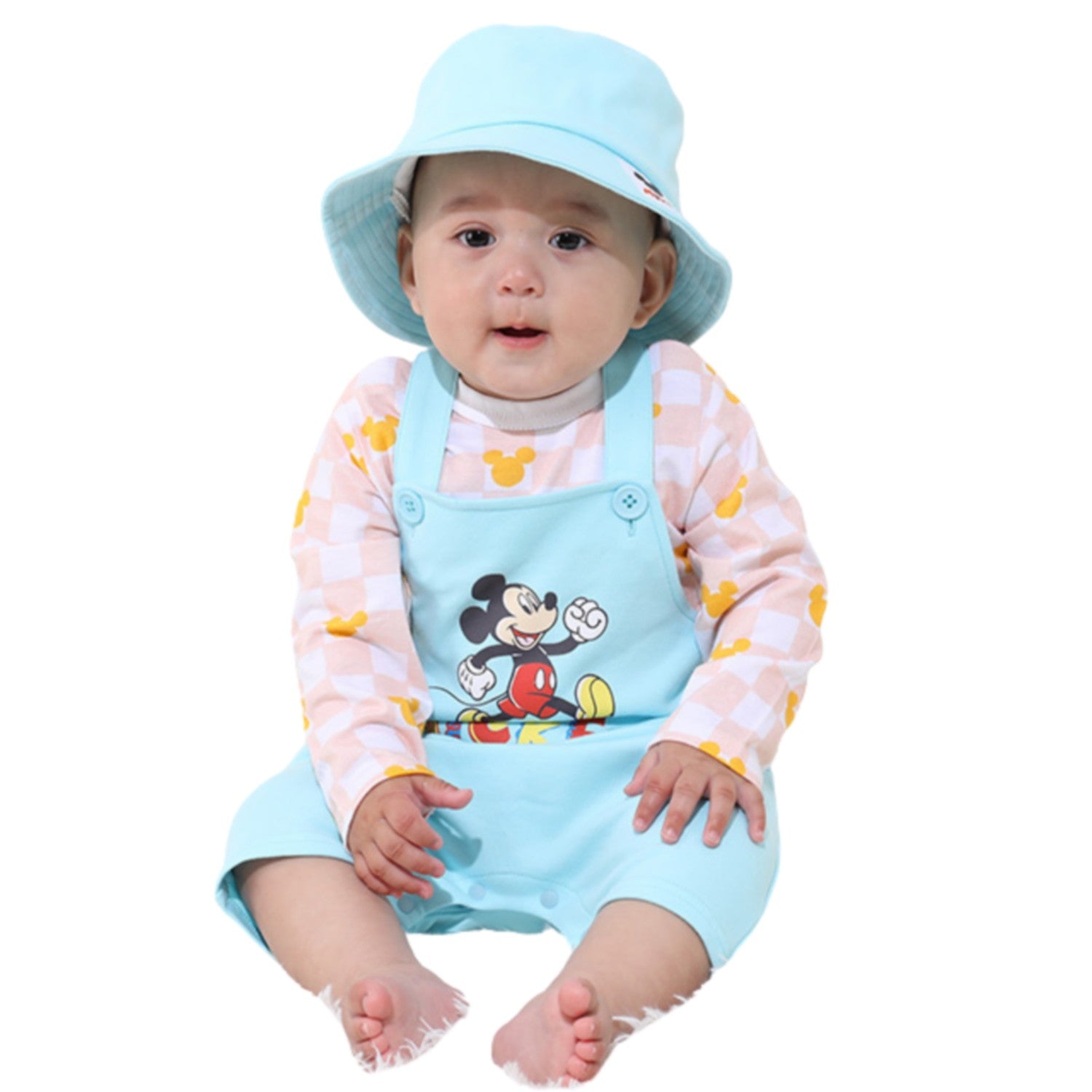 [Baby Doll] Mickey 3-piece gift set with gift box 0636B [DY] / 70-80cm Baby size Baby Baby gift Gift Present Baby clothes Long sleeve Bodysuit Overalls Hat Baby hat Total coordination 100% cotton