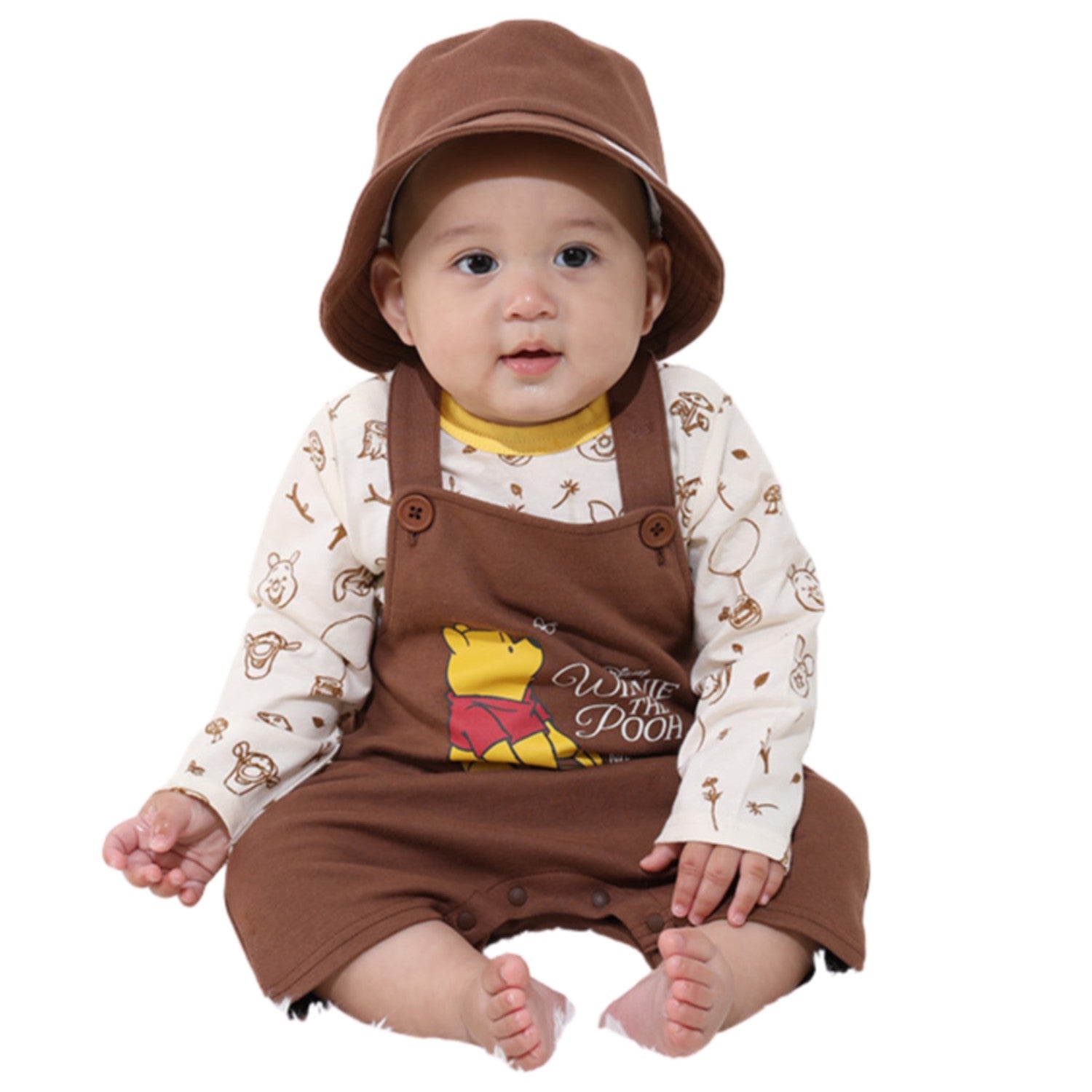 [Baby Doll] Pooh 3-piece gift set with gift box 0636B [DY] / 70-80cm Baby size Baby Baby gift Gift Present Baby clothes Long sleeve Bodysuit Overalls Hat Baby hat Total coordination 100% cotton
