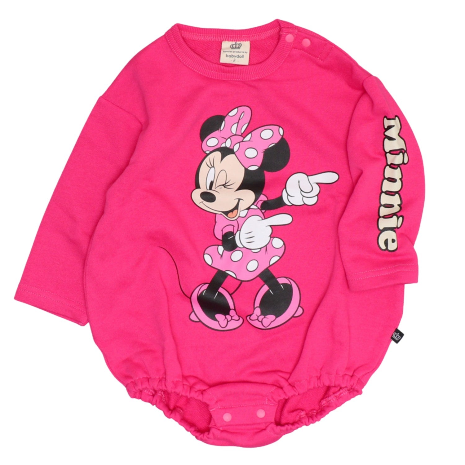 [Babydoll] Minnie BIG face chubby romper 0898B / 70-80cm Baby size Baby Baby gift Present Baby clothes Long sleeve Link coordination Matching look Parent-child coordination