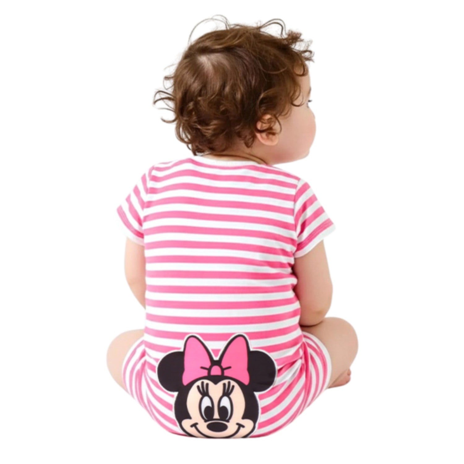 [Baby Doll] Minnie Butt Character Romper 1208B / 70-80cm Baby Size Baby Baby Shower Gift Present Baby Clothes Short Sleeve Border Pattern Applique Tenjiku Material