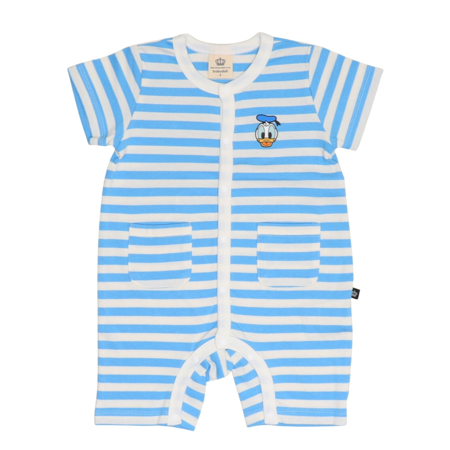 [Baby Doll] Donald Butt Character Romper 1208B / 70-80cm Baby Size Baby Baby Shower Gift Present Baby Clothes Short Sleeve Border Pattern Applique Tenjiku Material