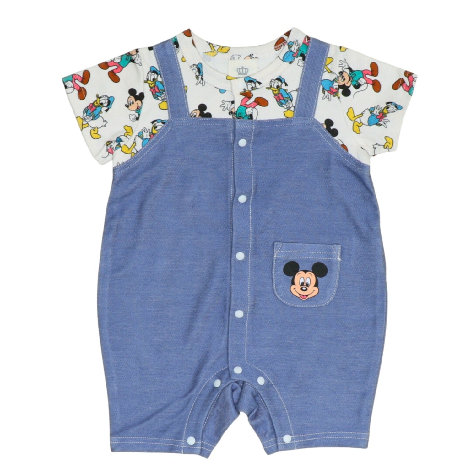[Babydoll] Mickey All-over Overalls Style Romper 1209B / 70-80cm Baby Size Baby Baby Gift Gift Present Baby Clothes Short Sleeve Denim Overalls Style Knit Denim