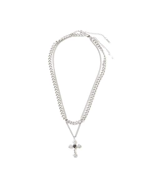 atmos pink Layer Cross Charm Necklace from Japan, featuring intricate cross design