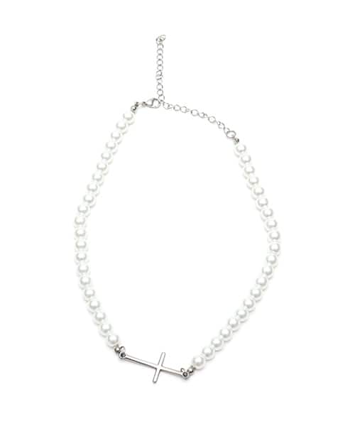 atmos pink Cross & Pearl Necklace