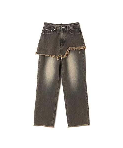 atmos pink layered denim pants with unique stitching from Japan