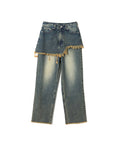 atmos pink layered denim pants with unique stitching from Japan