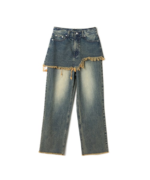 atmos pink layered denim pants with unique stitching from Japan