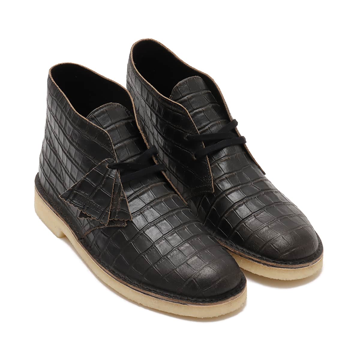 Clarks Desert Boot Black Crocodile from Japan, distressed leather details